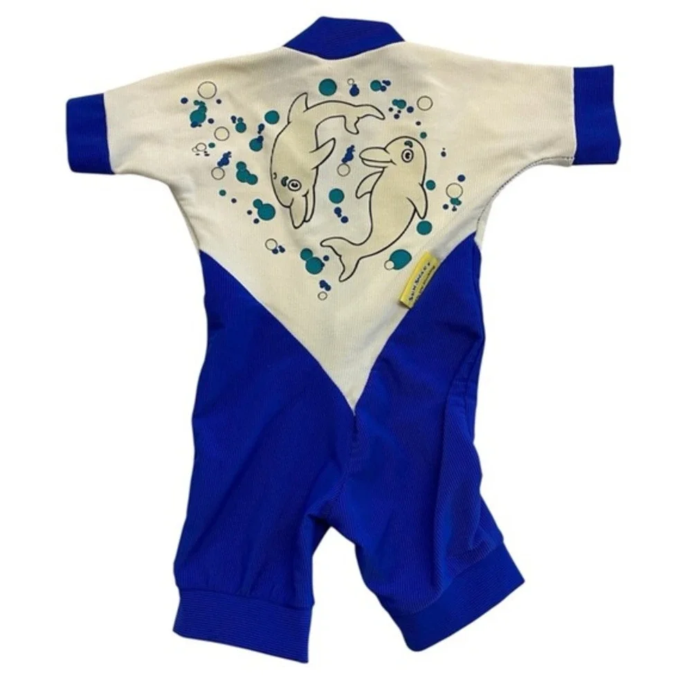Vintage SunSmart 0-12M Baby UV Blocking Dolphin Swim‎ Suit Blue White